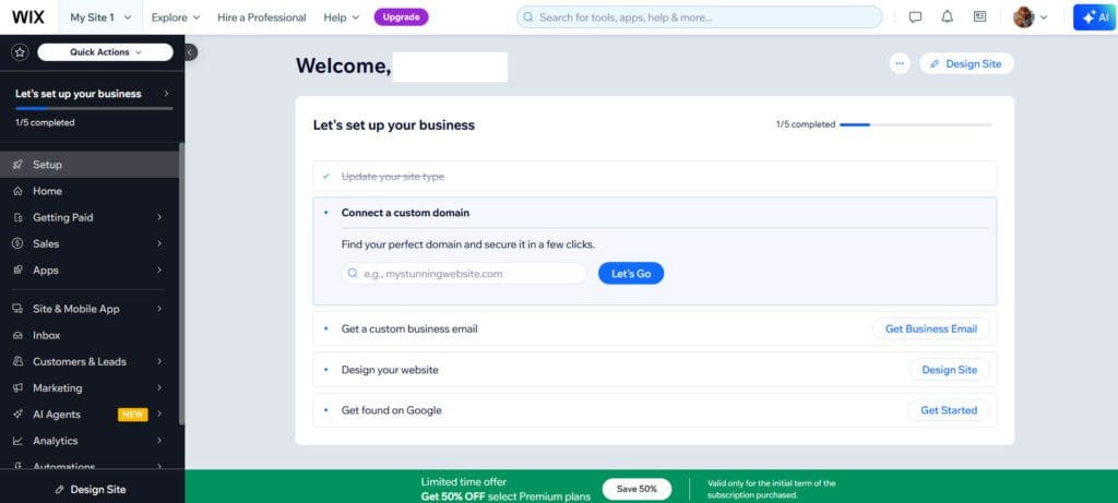 wixsite dashboard