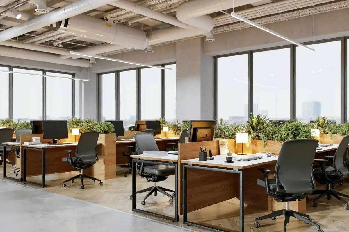 a modern and professional working space fitted with ergonomic chairs and desks