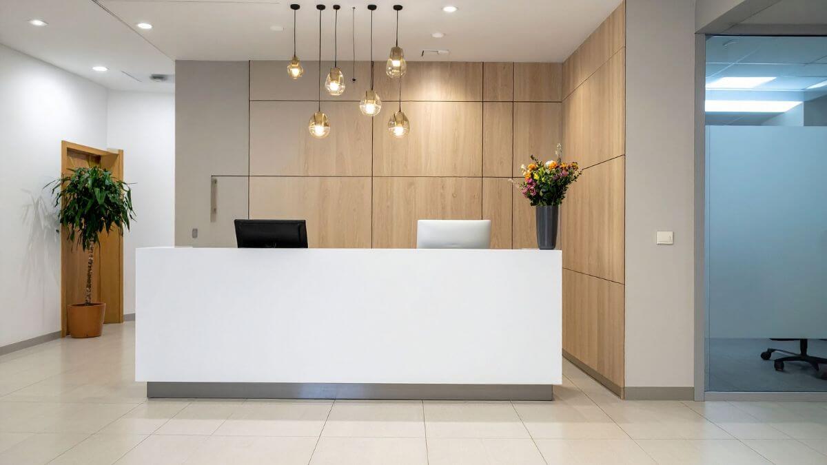modern reception desk in an office