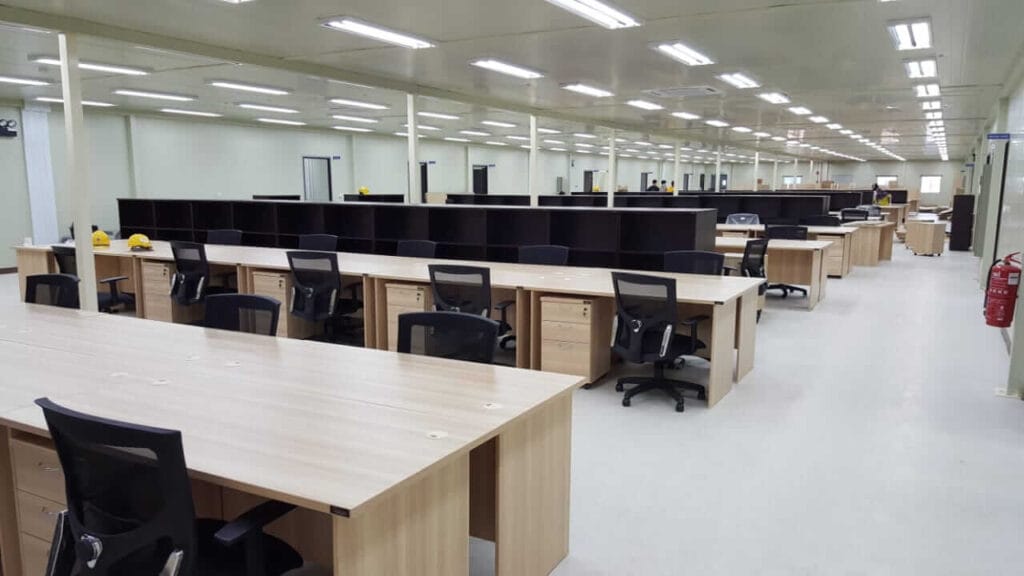 ergonomic office chairs and tables nicely arranged in a new office